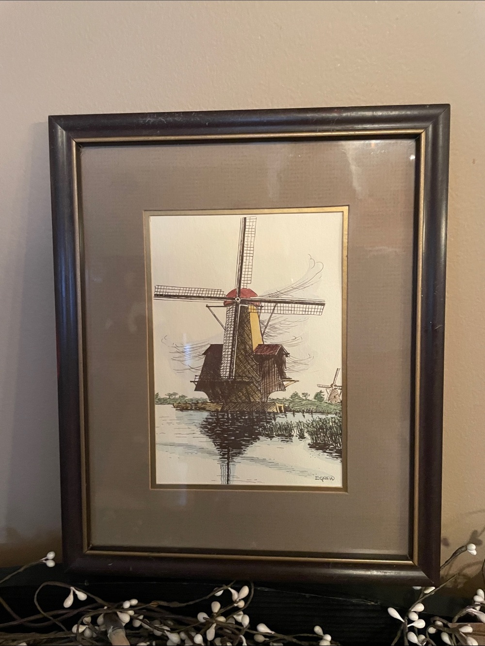 Framed “Egnew” Windmill Art Print in Brown 9”x11” Frame